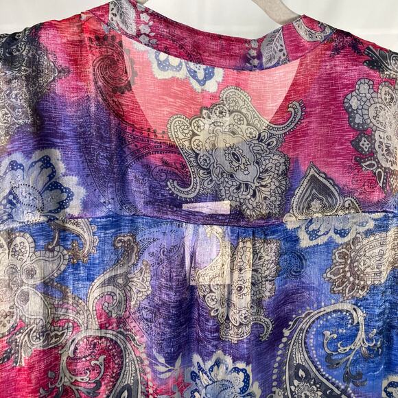 Maggie Barnes Catherines 3X Sheer Blouse Tank Set Paisley Floral Button Front - Picture 7 of 15